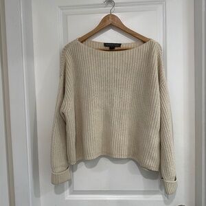 French Connection | Cream Coloured Knit Boat Neck Sweater 100% Cotton | Medium